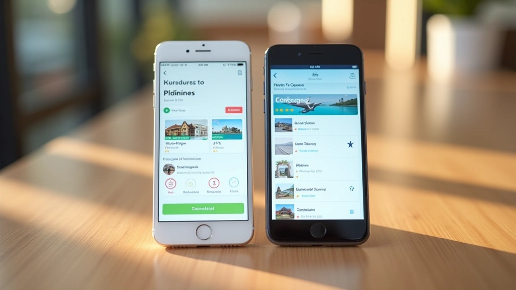 Comparaison visuelle des interfaces d'Airbnb et Booking sur deux écrans côte à côte