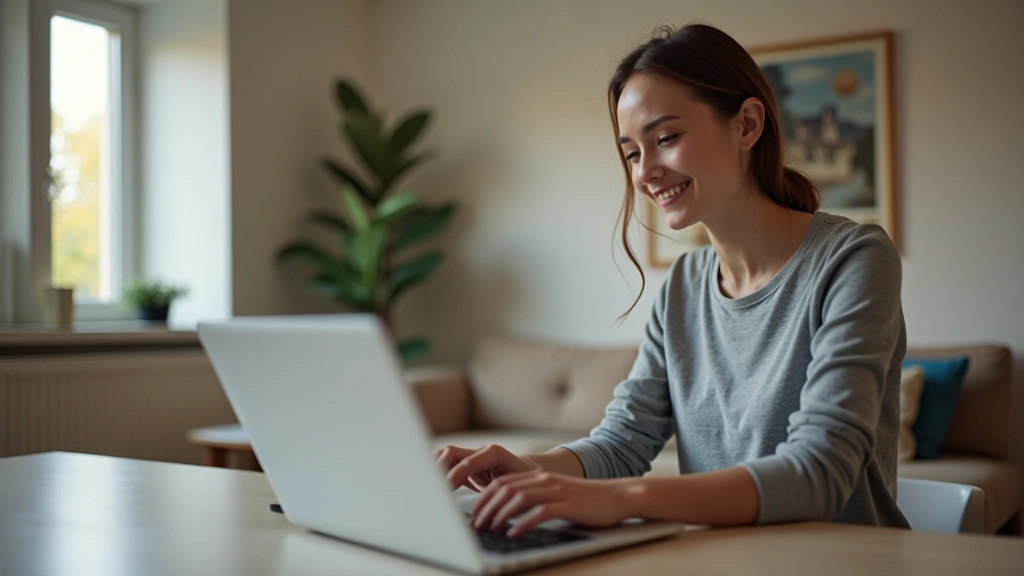 Femme utilisant un ordinateur portable pour gérer une annonce de location